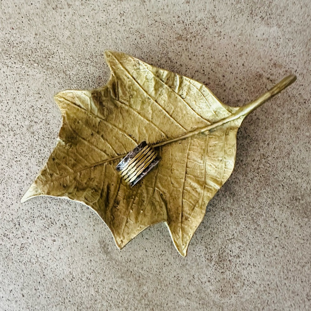 Vintage Brass Leaf Shaped Decorative Tray Poinsettia Brass Jewelry